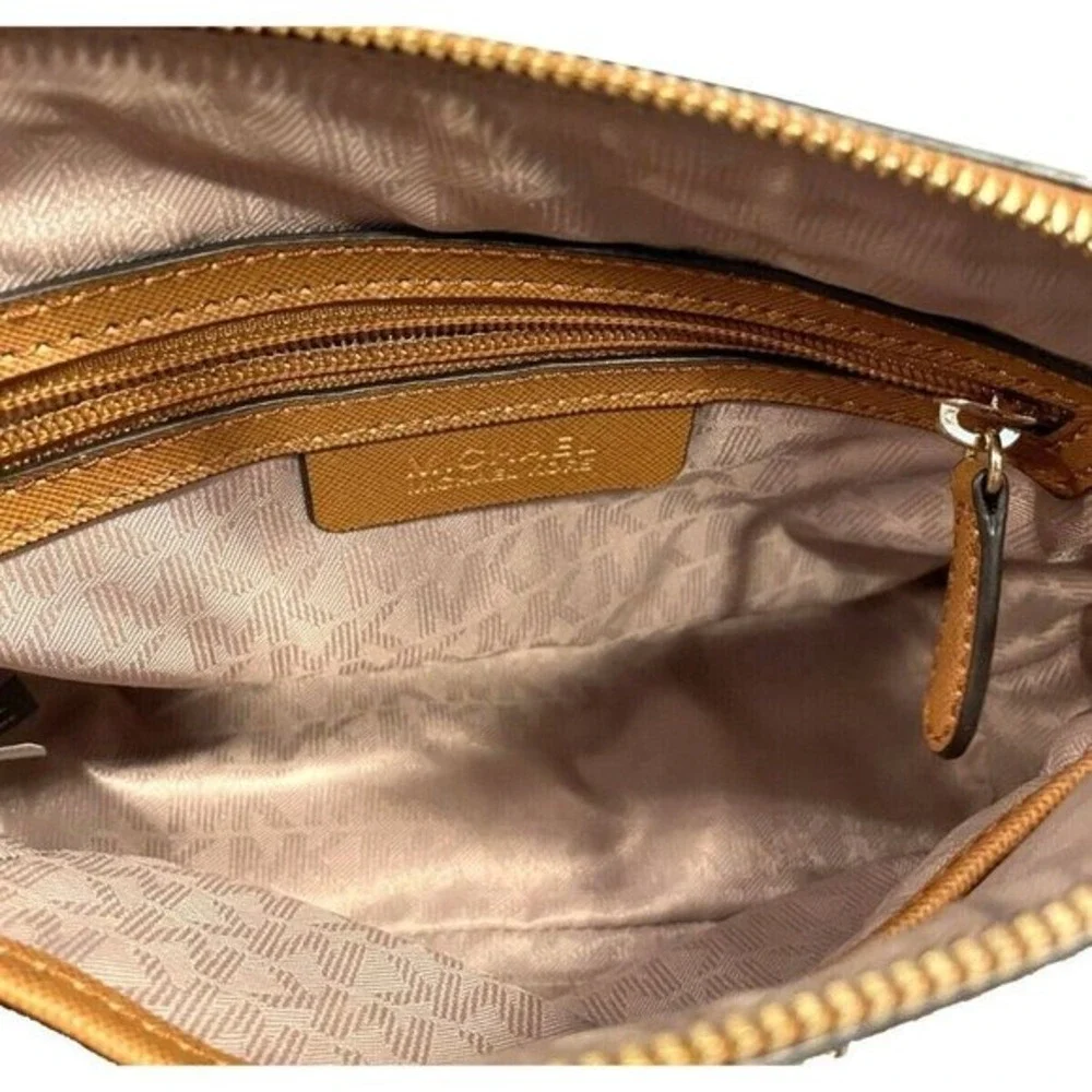 Michael Kors Small Dome Crossbody Bag Purse Tan Saffiano Leather Gold Tone Chain